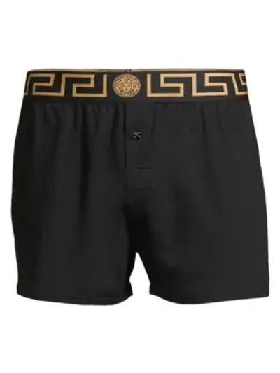 Versace Jersey Cotton Boxers In Black Gold