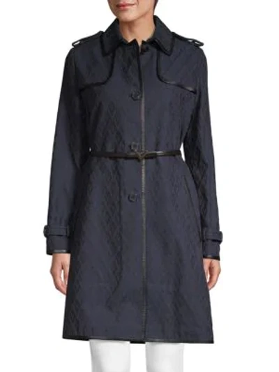 Valentino Diamond Print Trench Overcoat In Navy