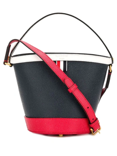 Thom Browne Fun Mix Leather Sand Bucket Bag In Blue