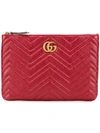 Gucci Chevron Quilted Gg Clutch In Red