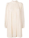 Ganni Elm Polka Dot Georgette Mini Dress In Neutrals