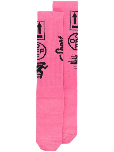 Off-white Printed Jersey Knee Socks In Pink