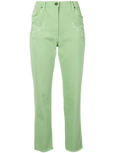 Etro Embroidered Slim Jeans In Green