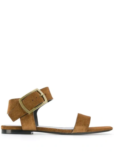 Saint Laurent Buckle Sandals In Brown