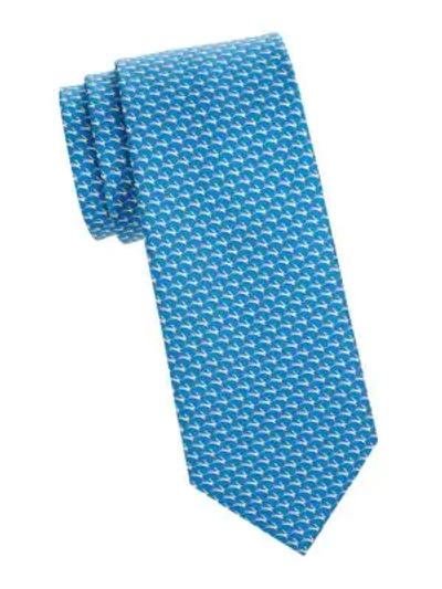 Ferragamo Tito Arrow Print Silk Tie In Blue