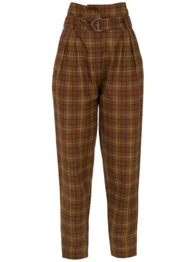 Andrea Marques Checked Tapered Trousers In Brown