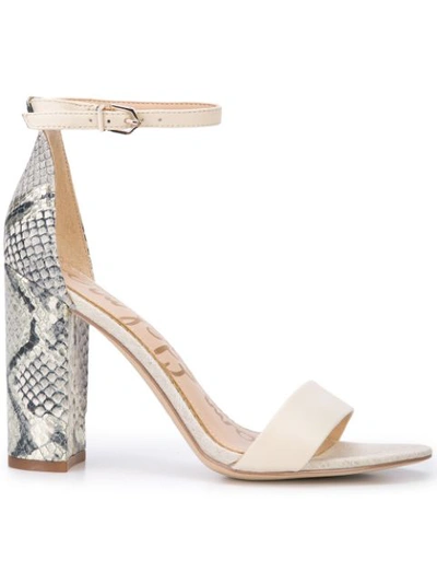Sam Edelman Yaro Ankle-strap Snake-embossed Leather Sandals In Ivory