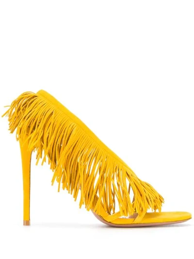 Aquazzura Wild Fringe Yellow Suede Sandals