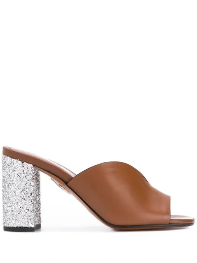 Miu Miu Glitter Heel Mules In Brown