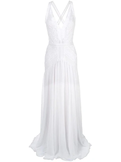 Tadashi Shoji Plunge Lace Evening Dress In White