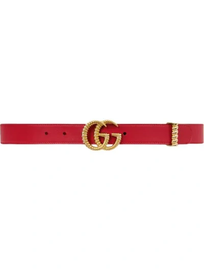 Gucci Leather Belt With Torchon Double G Buckle In Hibiscus Red