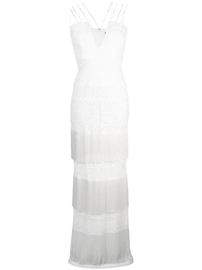 Tadashi Shoji V-plunge Fringed Dress In White