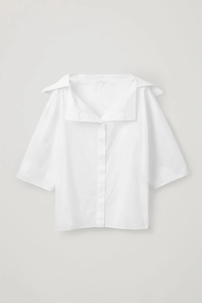 Cos Open-collar Shirt In White
