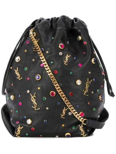 Saint Laurent Talitha Studded Suede Bucket Bag In Black