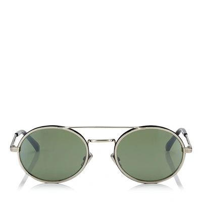 Jimmy Choo Jeff Green Mirror Oval Sunglasses With Gold Metal Frame And Black Temple Ends In Eel Green Mirror