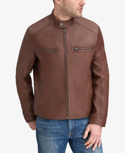 Andrew Marc Wendell Leather Racer Jacket In Saddle