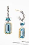 David Yurman Sterling Silver Novella Drop Earrings With Blue Topaz & 18k Yellow Gold