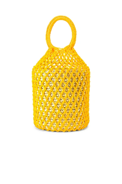 Sensi Studio Straw Netted Bucket Bag In Yellow. In Natural Straw & Yellow Cord