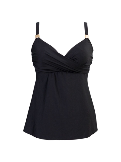 Miraclesuit Bra-sized Solid Surplice Tankini Top Women's Swimsuit In Black,white Dot