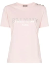 Balmain Button-embellished Printed Cotton-jersey T-shirt In Pink