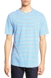 Vince Men's Short-sleeve Striped Linen/cotton T-shirt In Blue Jay/ Natural