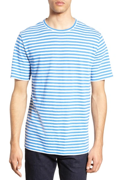 Vince Men's Short-sleeve Striped Linen/cotton T-shirt In Blue Jay/ Natural