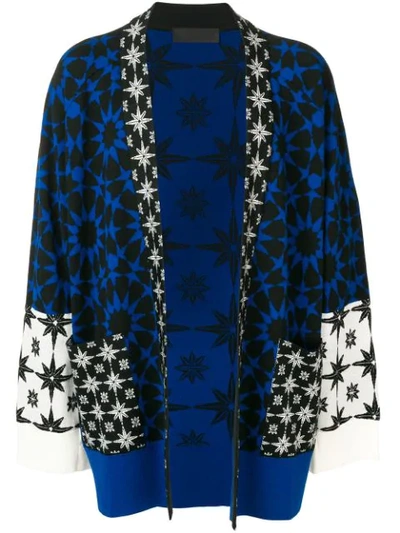 Haider Ackermann Intarsia Wool-panelled Cashmere And Silk-blend Cardigan In Blue