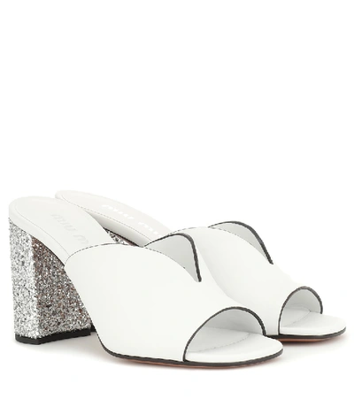 Miu Miu Leather And Glitter Sandals In White