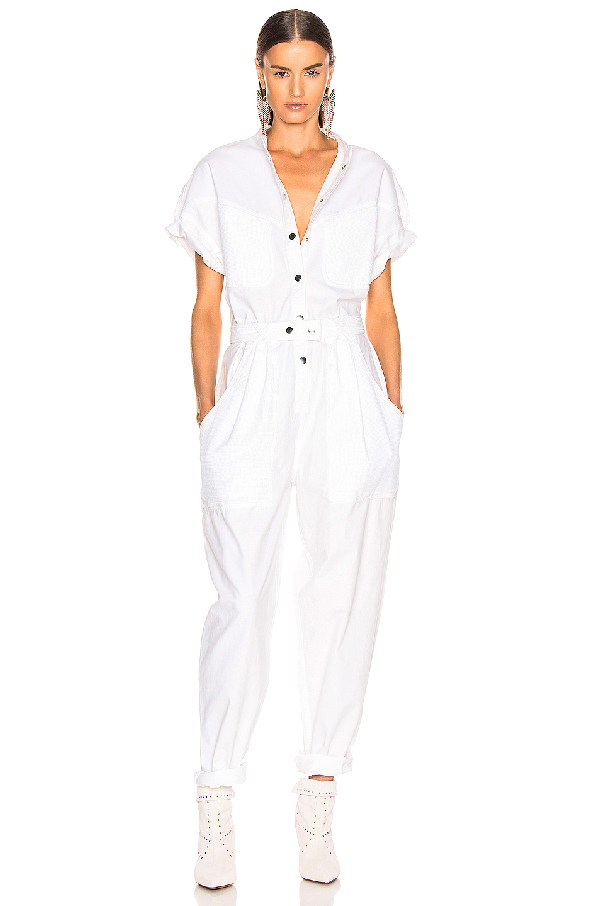 Isabel Marant Tundra Contrast-pocket Denim Jumpsuit In White | ModeSens