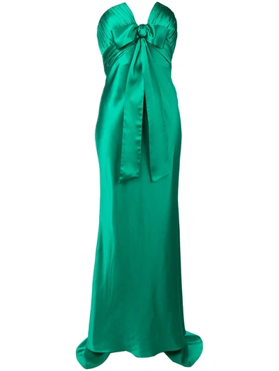 Alessandra Rich Ruched Strapless Silk-charmeuse Gown In Green