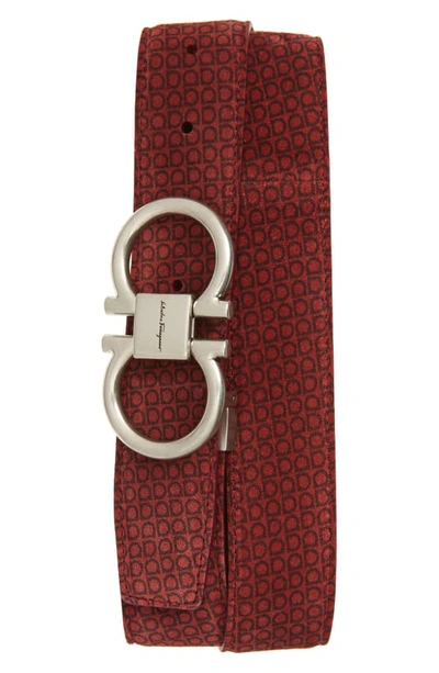 Ferragamo Men's Double Gancini Printed Suede Belt In Red