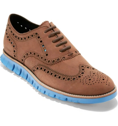 Cole Haan Zerogrand Wingtip Derby In Dark Coffee/ Pacific Nubuck