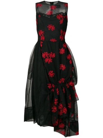 Simone Rocha Floral-embroidered Tulle Dress In Black/ Red