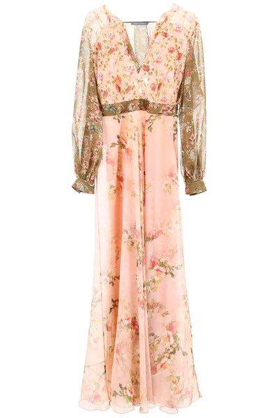 Alberta Ferretti Floral-printed Dress In Pink,green,beige