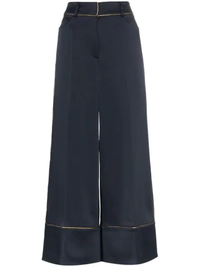 Peter Pilotto High-waisted Contrast Trim Wide-leg Trousers In Blue