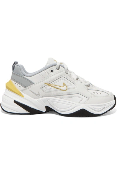 Nike M2k Tekno Leather And Mesh Sneakers In Light Gray