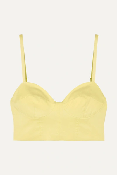 Fleur Du Mal Cropped Silk And Wool-blend Top In Pastel Yellow