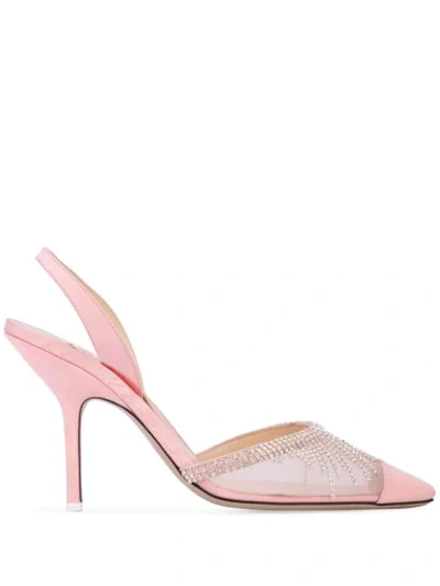 Attico Crystal-embellished Mesh And Moire Slingback Pumps In Pink