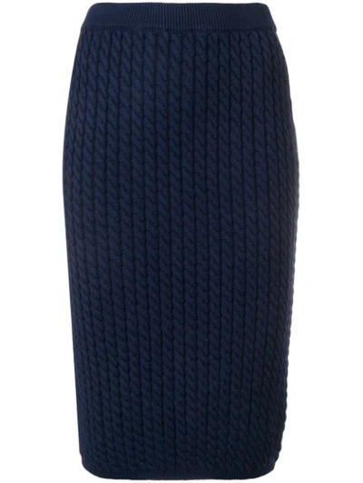 Alessandra Rich Cable-knit Cotton-blend Midi Skirt In 1044 Blue Navy