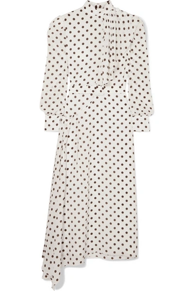 Alessandra Rich Asymmetric Polka-dot Silk Crepe De Chine Dress In White
