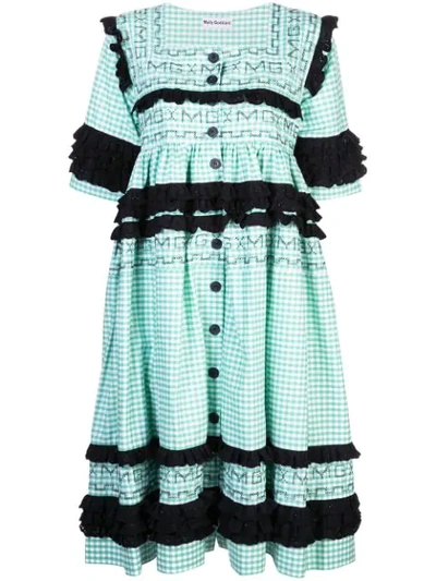Molly Goddard Macy Broderie Anglaise-trimmed Gingham Cotton Coat In Green
