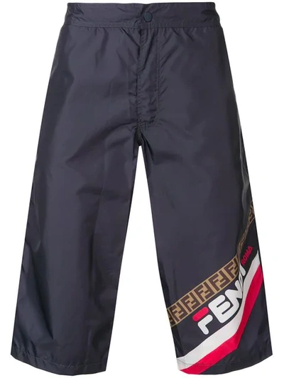 Fendi Badehose Mit Logo-print In Blue