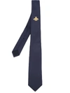 Gucci Bee Embroidery Tie In Blue