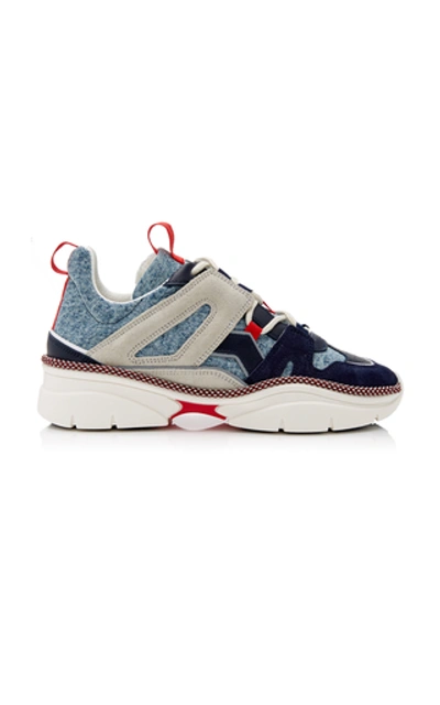 Isabel Marant Kindsay Denim, Suede And Leather Sneakers In Blue