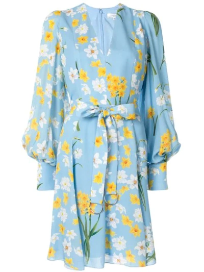 Andrew Gn Floral Print Belted Dress - Blue