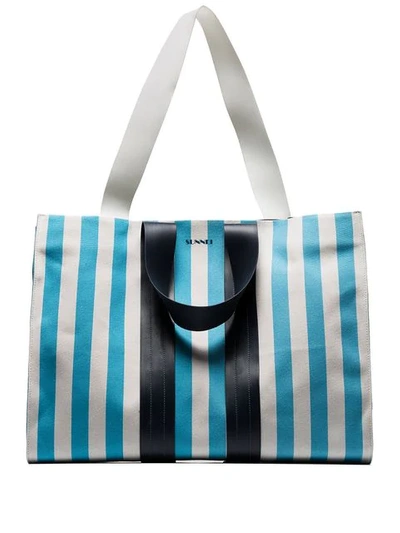 Sunnei Multicoloured Striped Oversized Tote Bag In Blue