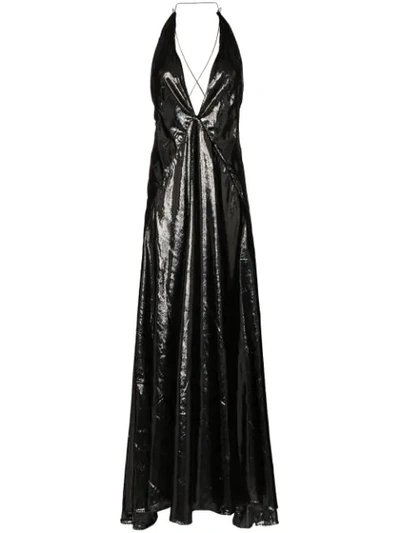 Michael Lo Sordo Alexandra Sleeveless High-shine V-neck Maxi Dress In Black