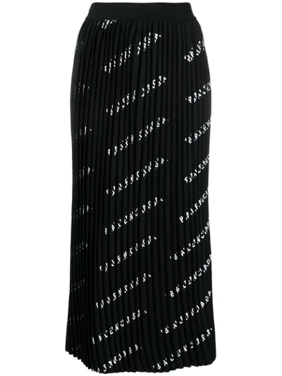 Balenciaga Pleated Printed Stretch-knit Midi Skirt In Black