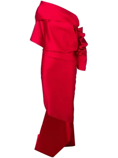 Balenciaga One-shoulder Draped Duchesse-satin Gown In Red