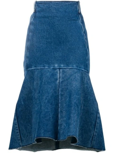 Balenciaga 3d Molded Flare Hem Denim Midi Skirt In Medium Blue